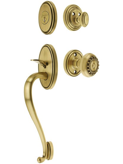 Georgetown Entry Handle Set in Antique Brass Finish with Parthenon Knob and